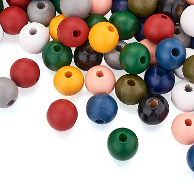 220Pcs 11 Colors Painted Natural Wood European Beads WOOD-TA0001-54-1