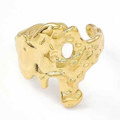 Ion Plating(IP) 304 Stainless Steel Wide Flower Open Cuff Ring for Women X-RJEW-G275-05G-1