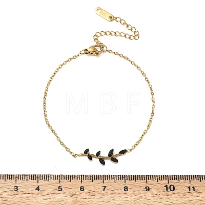 304 Stainless Steel Rhinestone Leaf Link Bracelets SA-CBA5F76-03G-02-1