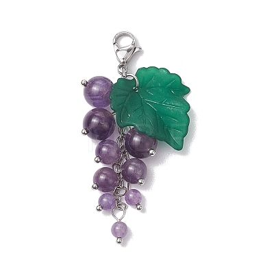 Grape Natural Amethyst & Carnelian & Red Agate & Green Aventurine & Synthetic Citrine Pendant Decorations HJEW-TA00266-1