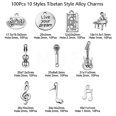 100Pcs 10 Styles Tibetan Style Alloy Pendants Lead Free & Cadmium Free TIBEP-CJ0001-91-1