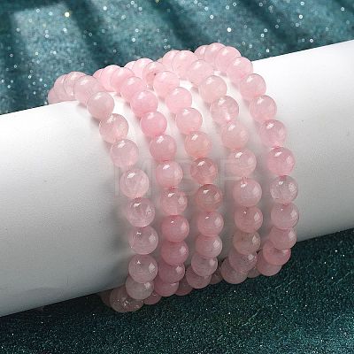 Natural Rose Quartz Bead Stretch Bracelets X-BJEW-K212-B-045-1