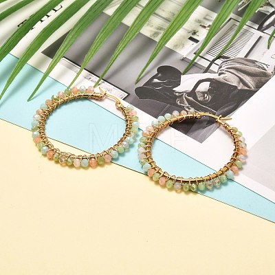 Glass Faceted Round Beads Hoop Earrings EJEW-JE04599-1