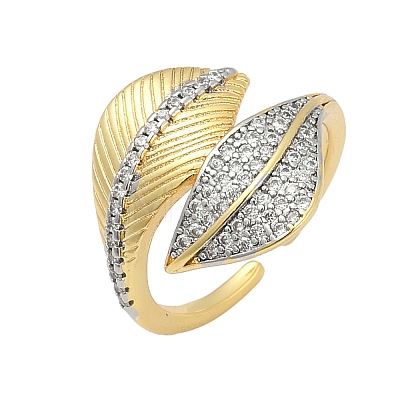 Brass Micro Pave Cubic Zirconia Open Cuff Ring for Women RJEW-F177-03GP-01-1