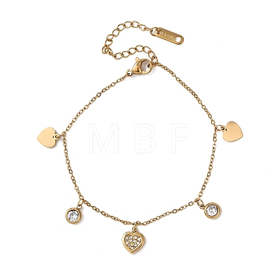 304 Stainless Steel Micro Pave Clear Cubic Zirconia Charm Bracelets BJEW-K297-03B-G-1
