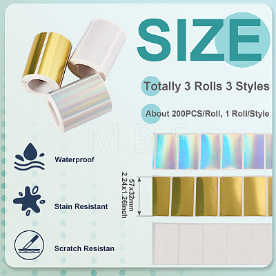 3 Rolls 3 Styles Vinyl Plastic Printable Holographic Stickers OFST-TA0001-10E-1