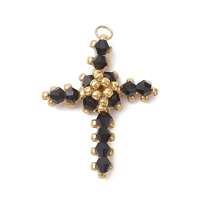 Glass Seed Beaded Pendants PALLOY-MZ01287-01-1