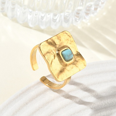 304 Stainless Steel & Synthetic Turquoise Cuff Rings GG-CBABFED-01G-1