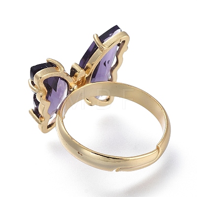 Adjustable Brass Glass Finger Rings RJEW-P148-A01-03-1