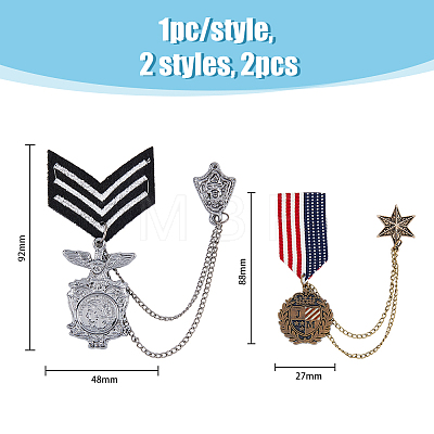 2Pcs 2 Style Republique Francaise Eagle & Leaf Hanging Charms Lapel Pins with Safety Chains JEWB-FH0001-18-1