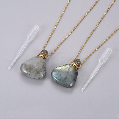 Natural Labradorite Openable Perfume Bottle Pendant Necklaces G-K295-A03-G-1