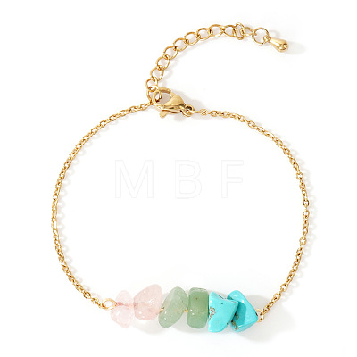 Bohemian Natural Green Aventurine & Rose Quartz & Synthetic Turquoise Chips Link Bracelets CL1551-4-1