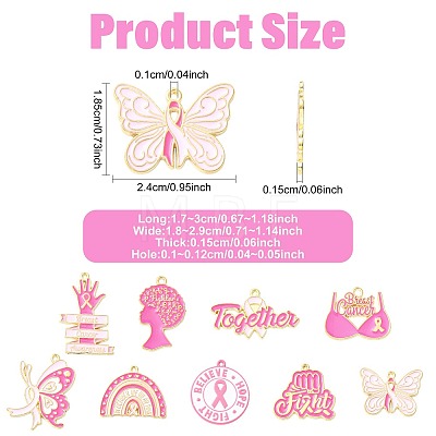 18Pcs 9 Styles Breast Cancer Awareness Ribbon Zinc Alloy Enamel Pendants ENAM-FS0004-45-1