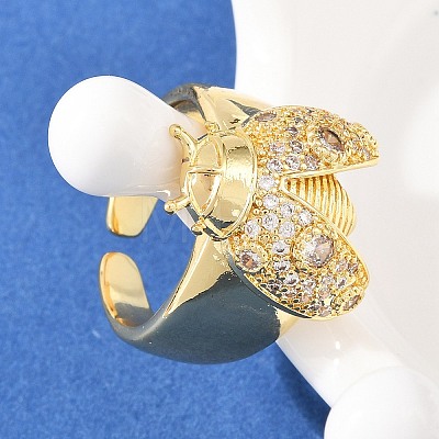 Ladybug Brass Micro Pave Cubic Zirconia Cuff Rings for Women RJEW-A088-09A-G-1