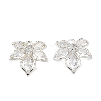 Brass Pave Clear Cubic Zirconia Flower Pendants KK-C168-23S-1