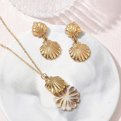 304 Stainless Steel Shell Pendant Necklaces & Stud Earrings Sets SA-CBA2C2A-05G-1