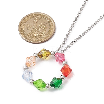 Colorful Acrylic Beaded Ring Pendant Necklaces NJEW-JN04596-02-1