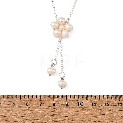 Natural Cultured Freshwater Pearl Beaded Flower Pendant Brass Cable Chain Necklaces for Women NJEW-JN06561-1