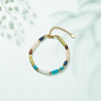 Natural & Synthetic Mixed Gemstone Disc Beaded Bracelet BJEW-JB08530-1