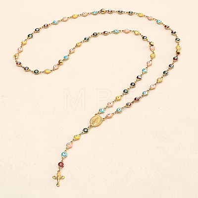 Stainless Steel Enamel Colorful Evil Eye Rosary Bead Necklaces RA8373-1-1