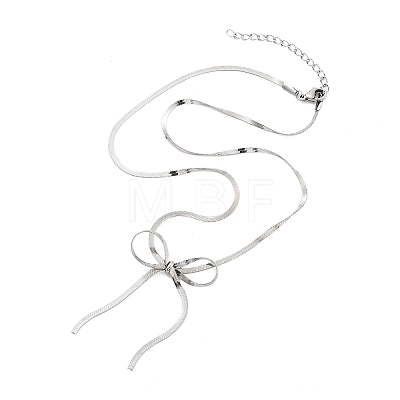 304 Stainless Steel Flat Snake Chain Bowknot Pendant Necklaces for Women NJEW-Z050-01P-02-1