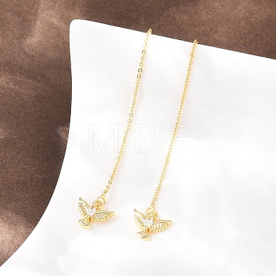Bird Brass Micro Pave Clear Cubic Zirconia Ear Thread EJEW-H182-11G-1