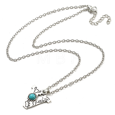 Letter A~Z Antique Silver Plated Alloy with Synthetic Turquoise Pendant Necklaces NJEW-G080-01V-1