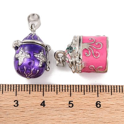 Platinum Color Brass Prayer Box Pendants KK-G189-M3-1