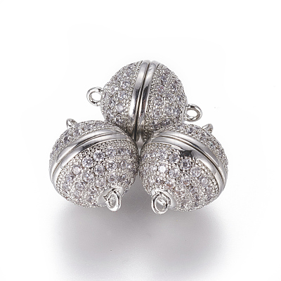 Brass Micro Pave Cubic Zirconia Magnetic Clasps with Loops ZIRC-L082-D-01-P-1