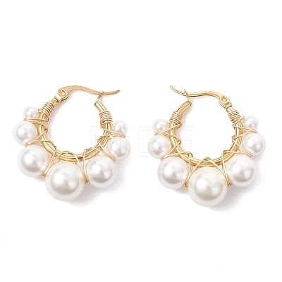 Shell Pearl Round Hoop Earrings EJEW-TA00785-1