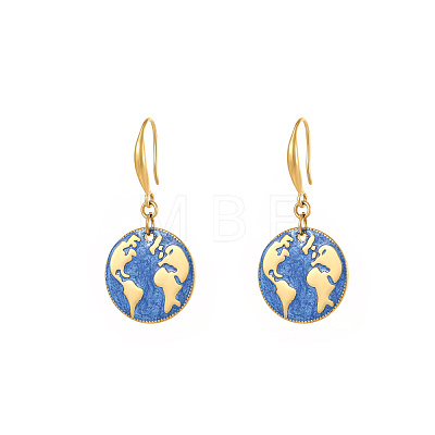 Golden Tone Stainless Steel Enamel Map Dangle Earrings for Women NE3200-2-1