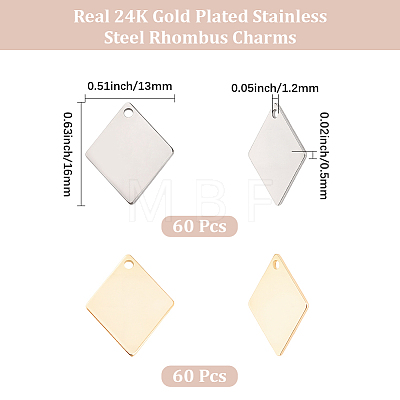 120Pcs 2 Colors 201 Stainless Steel Pendants STAS-BBC0010-53-1