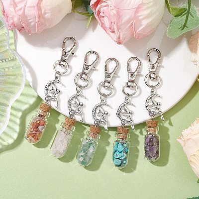 Glass Wishing Bottle with Gemstone Chip inside Pendant Decorations HJEW-JM01991-1