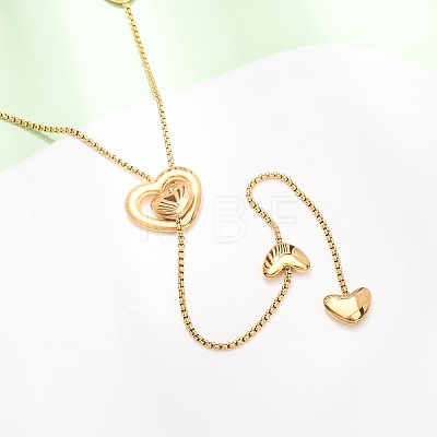 304 Stainless Steel Heart Y Tassel Lariat Necklaces for Women NJEW-F378-04G-1