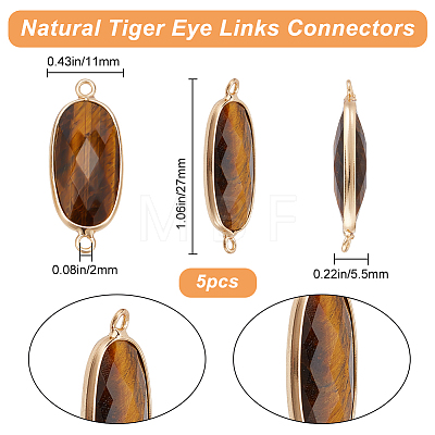 Beebeecraft 5Pcs Natural Tiger Eye Connector Charms G-BBC0001-35C-1