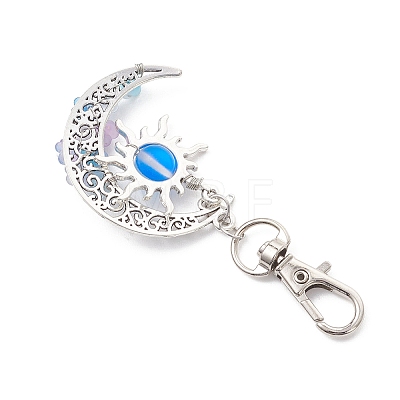 Synthetic Moonstone & Alloy Moon Sun Pendant Decorations HJEW-JM04647-01-1
