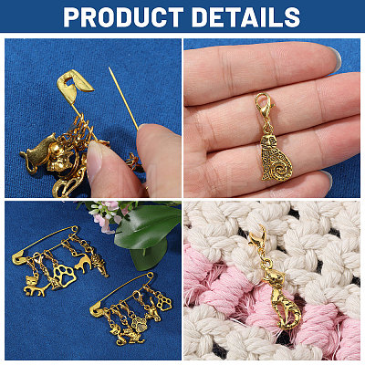 12Pcs 4 Styles Alloy Pendant Locking Stitch Markers HJEW-PH02471-1