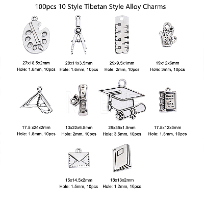 100pcs 10 Style Tibetan Style Alloy Pendants for Teachers' Day TIBEP-CJ0001-28-1