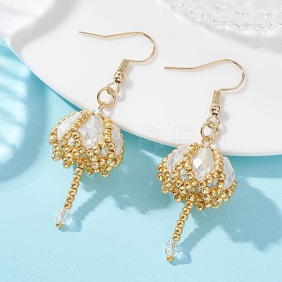 Transparent Electroplate Glass & Seed Glass Beads Dangle Earrings EJEW-MZ00714-01-1