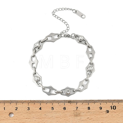 304 Stainless Steel Micro Pave Cubic Zirconia Link Chain Bracelets for Women BJEW-P393-01P-1