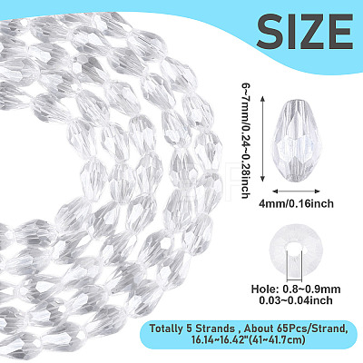 5 Strands Transparent Teardrop Glass Beads Strands GLAA-TA0004-21A-1