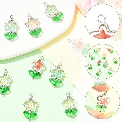 10Pcs 5 Colors Flower Glass Pendants PALLOY-FS00077-1