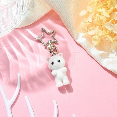 Flocky Resin Cat Pendant Decoration HJEW-JM01210-02-1