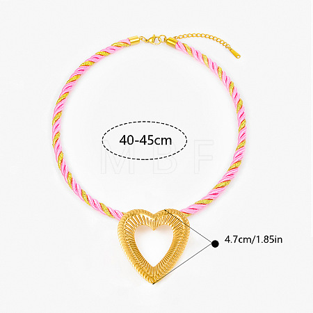 Ocean 304 Stainless Steel Big Heart Pendant Twisted Acrylic Fiber Cord Necklaces for Women WG896A0-02-1