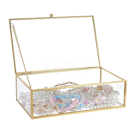 Glass & Brass Jewelry Box with Chain Hinge CON-WH0110-335A-1