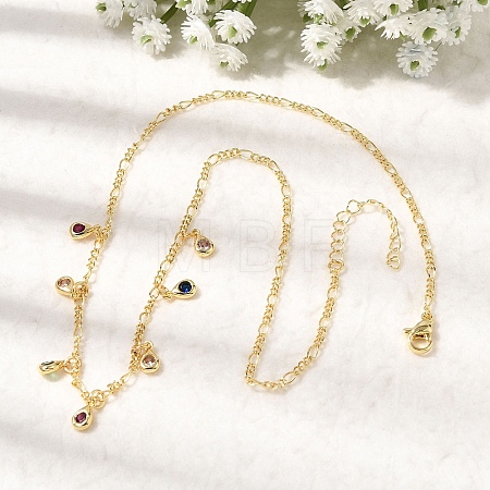 Brass Micro Pave Cubic Zirconia Teardrop Pendant Necklaces NJEW-B157-11G-1