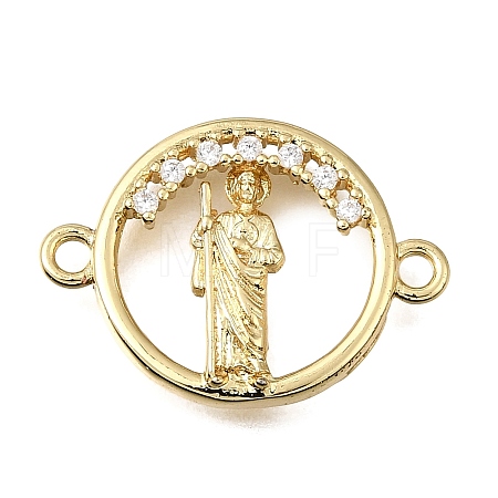Religion Brass Micro Pave Clear Cubic Zirconia Connector Charms KK-G602-07G-11-1