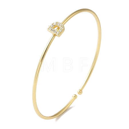 Rack Plating Brass Micro Pave Clear Cubic Zirconia Letter Open Cuff Bangles BJEW-A018-01G-D-1