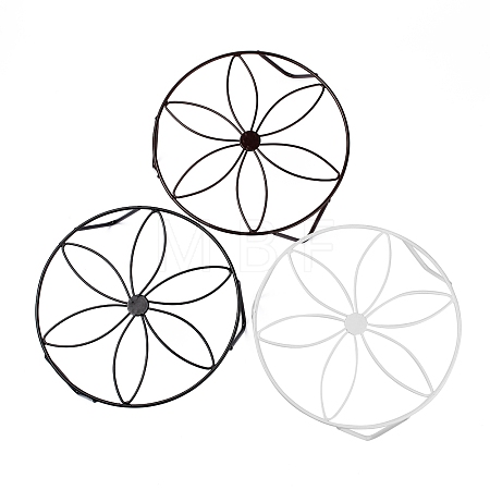 3Pcs 3 Colors Flat Round with Flower Pattern Iron Display Decorations AJEW-NB0002-99-1