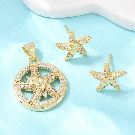 Brass Micro Pave Cubic Zirconia Pendant & Stud Earrings Sets for Women SJEW-F227-01J-G-1